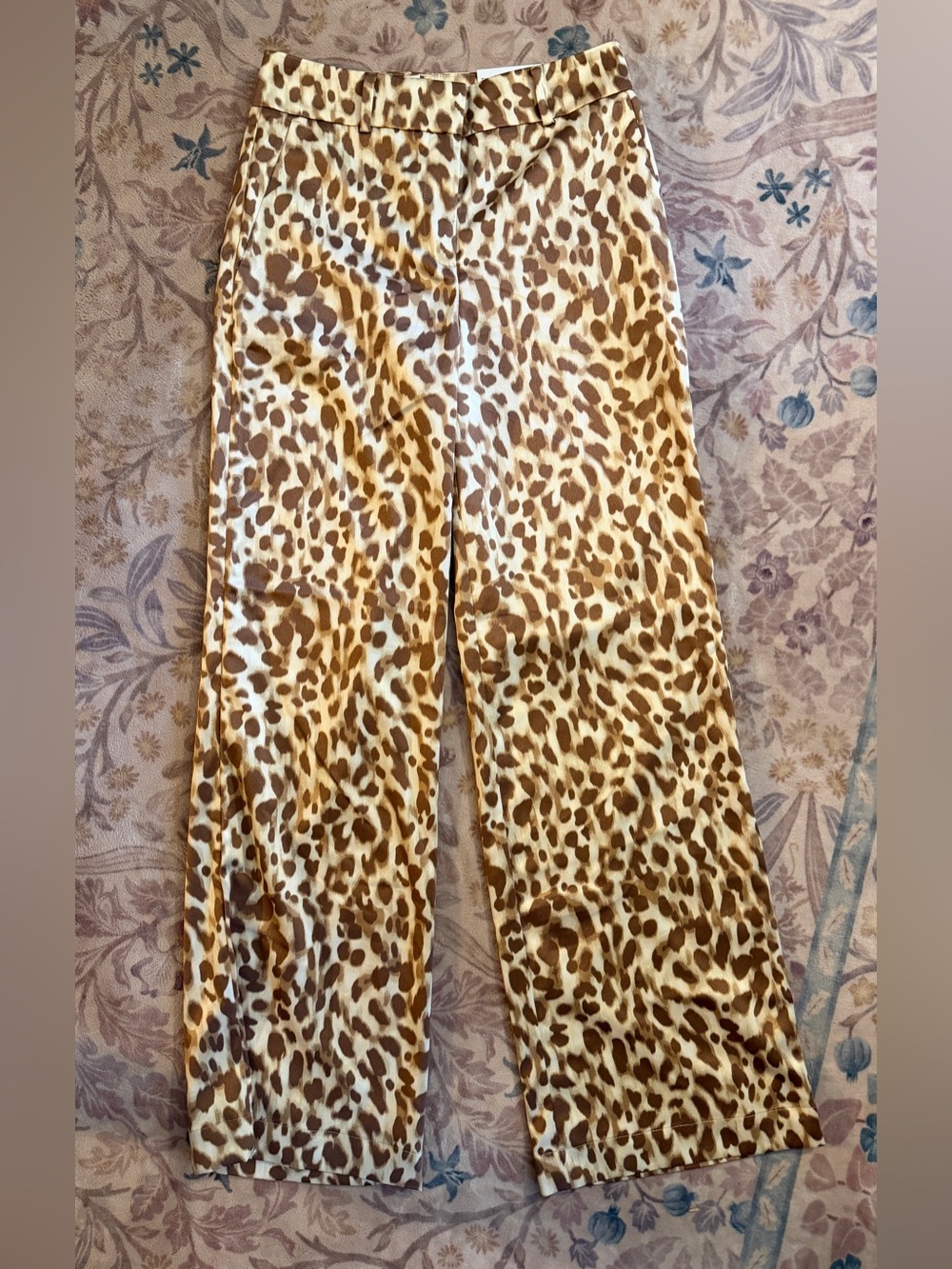 Ann Taylor Leopard Print Wide-Leg Satin Pants